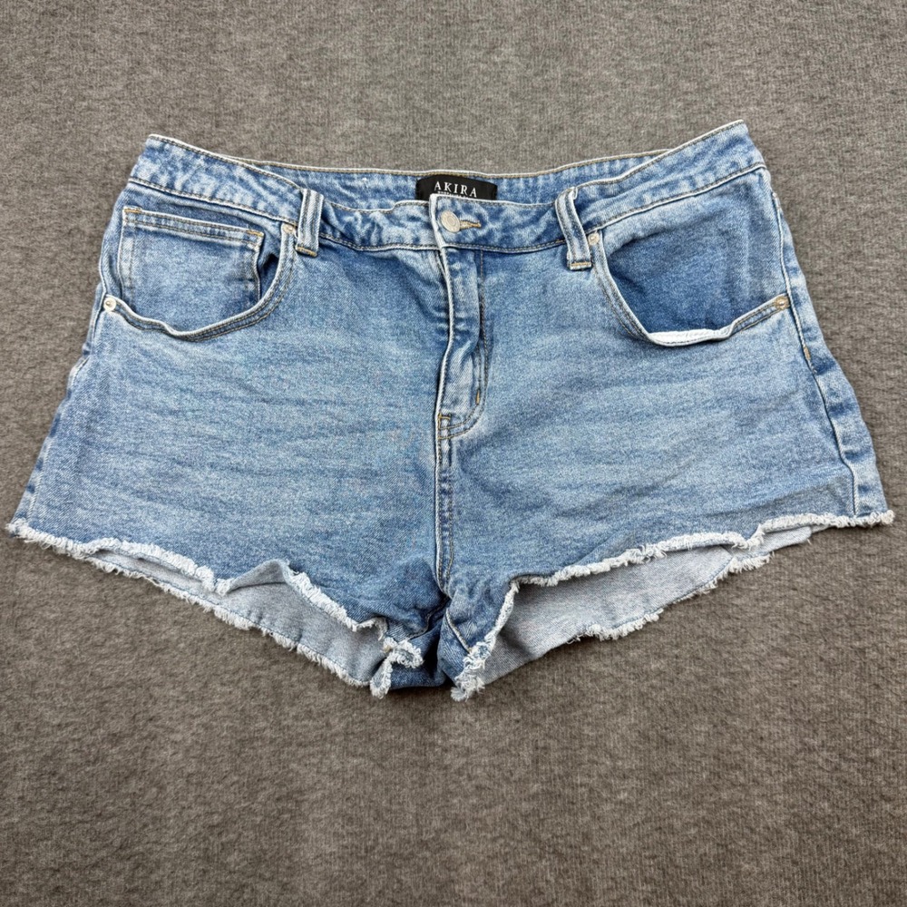 Akira Denim Cut Off Shorts Women's 1X Blue High Rise Frayed Hem AKD311